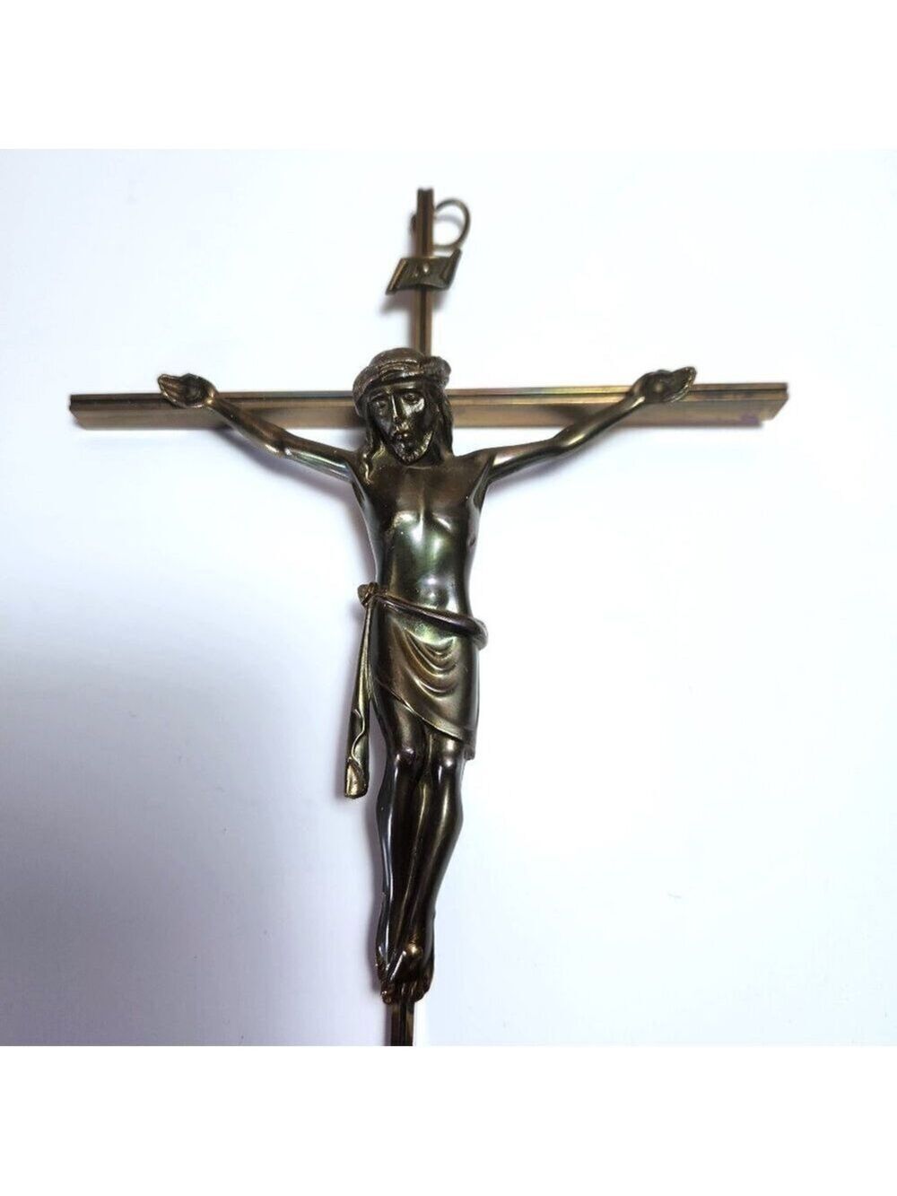 Vintage Metal Crucifix 11 3/4" Wall Hanging Jesus Religious Home Decor